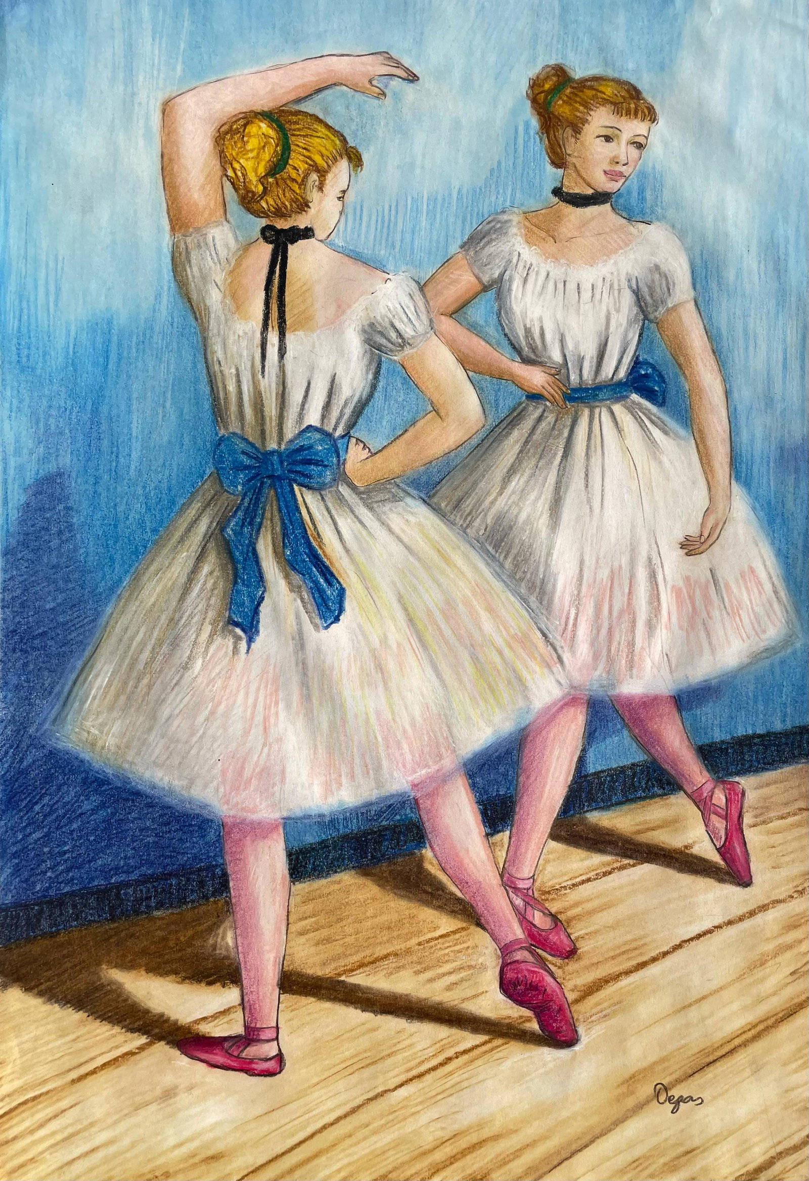 Edgar Degas (Pastel on Paper): Degas appears in lower Right. Rendered in the impressionist style of Edgar Degas. Technique: Pastel on Paper painting. Measures: 19 x 13 Inches. Provenance: Private Collection. Lived between (19 July 