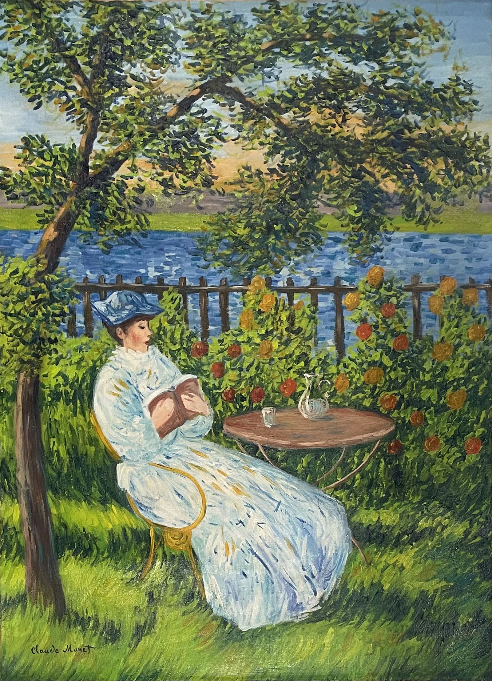 Claude Monet (Oil on Canvas): Claude Monet appears in lower Left. Rendered in the style of Claude Monet. Technique: Oil on canvas painting. Measures: 29 x 21 Inches. Provenance: Private collection. Lived Between 14 November 1840 �