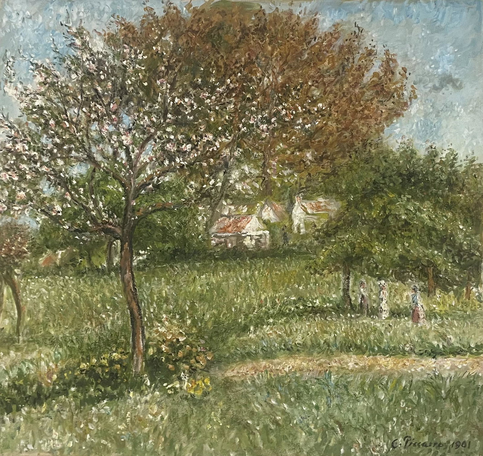 Camille Pissarro (Oil on Canvas): Camille Pissarro 1901 appears in lower right margin. Rendered in the style of Camille Pissarro. Technique: Oil on Canvas. Measures: 21 x 22 inches. Biography: Living between (10 July 1830 â€“ 13 