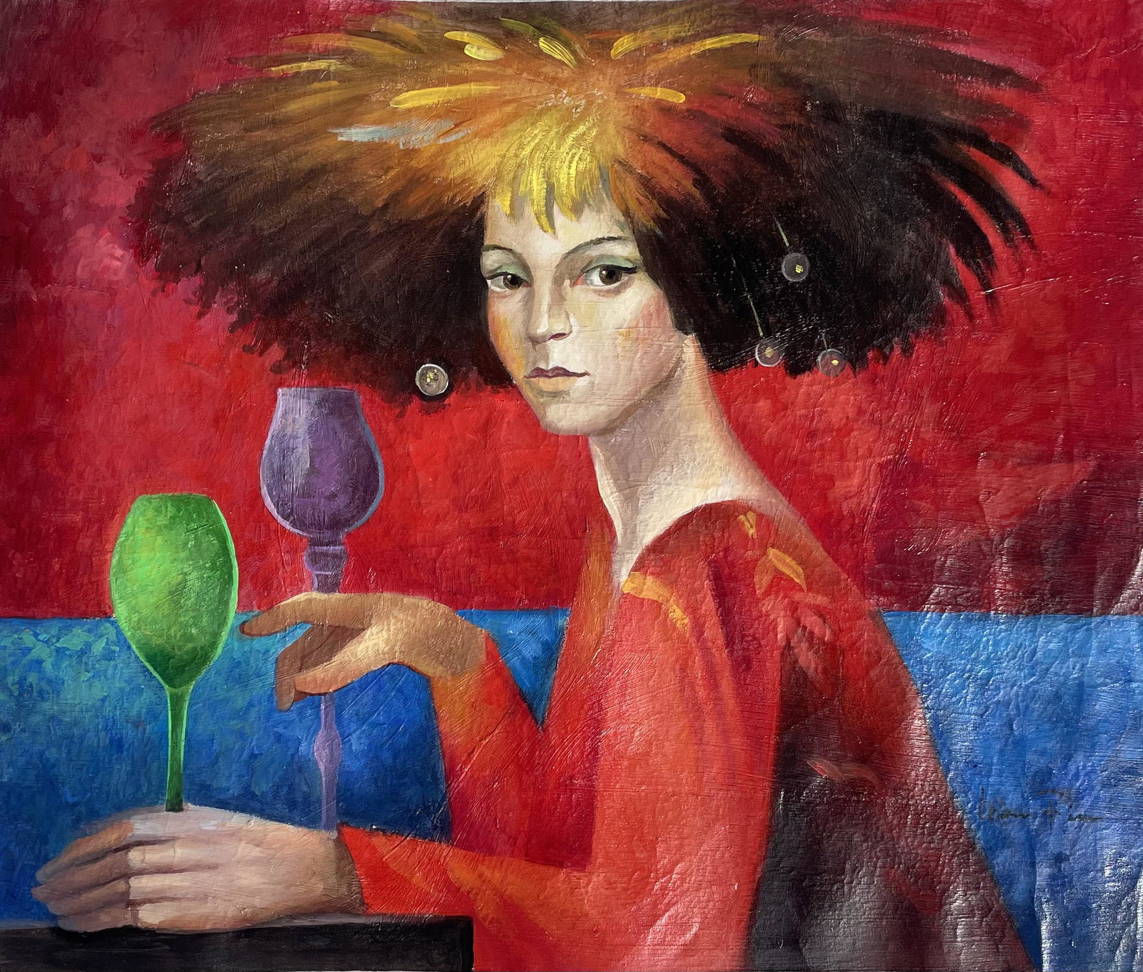 Leonor Fini (Oil on Canvas): Leonor Fini appears in Lower Right margin. Rendered in the Surrealist style of Leonor Fini . Technique: Oil on Canvas. Measures: 15 x 12 Inches. Provenance: Private collection.A cOA comes with this pi