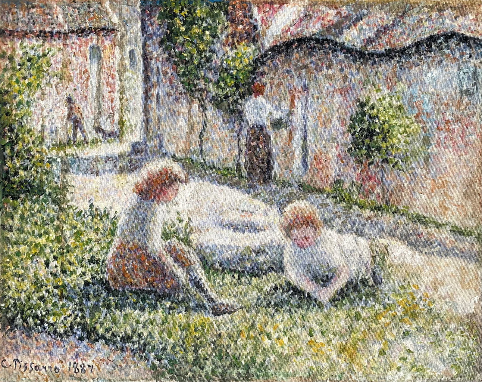 Camille Pissarro (Oil on Canvas): Camille Pissarro 1887 appears in lower right Left. Rendered in the style of Camille Pissarro. Technique: Oil on Canvas. Measures: 20 x 25 inches. Biography: Living between (10 July 1830 Ã¢€â��