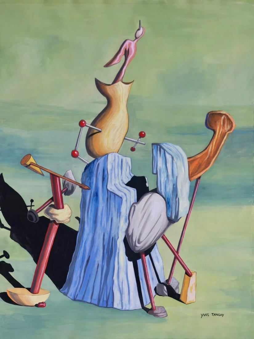 Yves Tanguy (Gouache on Paper) In The Style Of: Yves Tanguy appears in lower Right. Rendered in the surrealist style of Yves Tanguy. Technique: (Gouache on Paper). Measures: 17 X 13 Inches. Provenance: Private Collection. Lived between (January 5, 