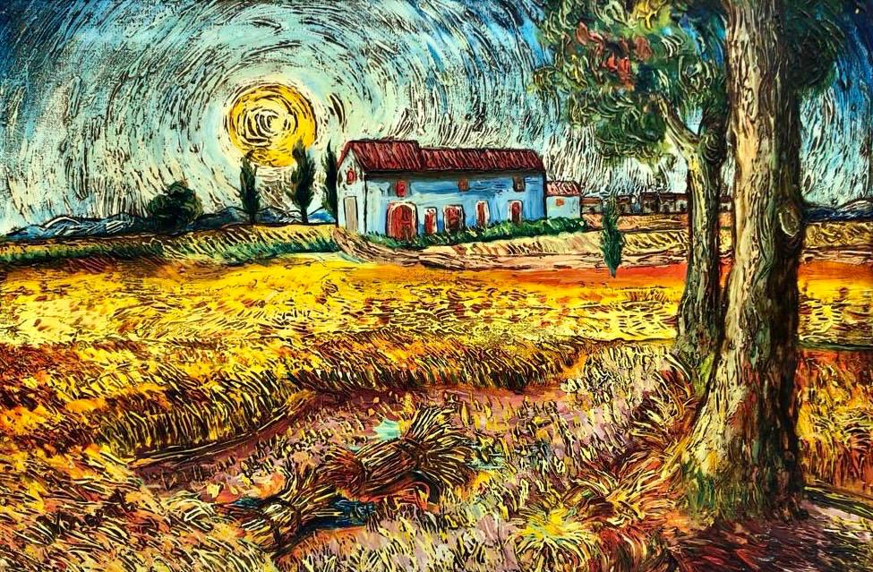 Vincent van Gogh (Oil on Canvas) In The Style Of: Vincent appears in Lower left. Rendered in the style of Vincent van Gogh. Technique: Oil on Canvas painting. Measures: 15 1/2 x 23 Inches. Provenance: Private collection. Live between:(30 March 1853 2