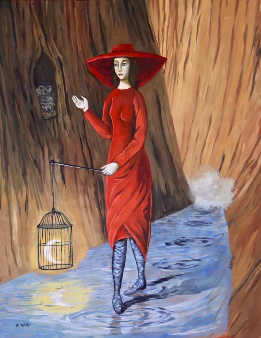Remedios Varo (Watercolor on Paper) In The Style Of: R.Varo Appears in lower Left. Rendered in the style of Remedios Varo . Technique: watercolor on Paper painting. Measures: 16 x 12 1/2 Inches. Provenance: Private collection. Lived Between(16 December 
