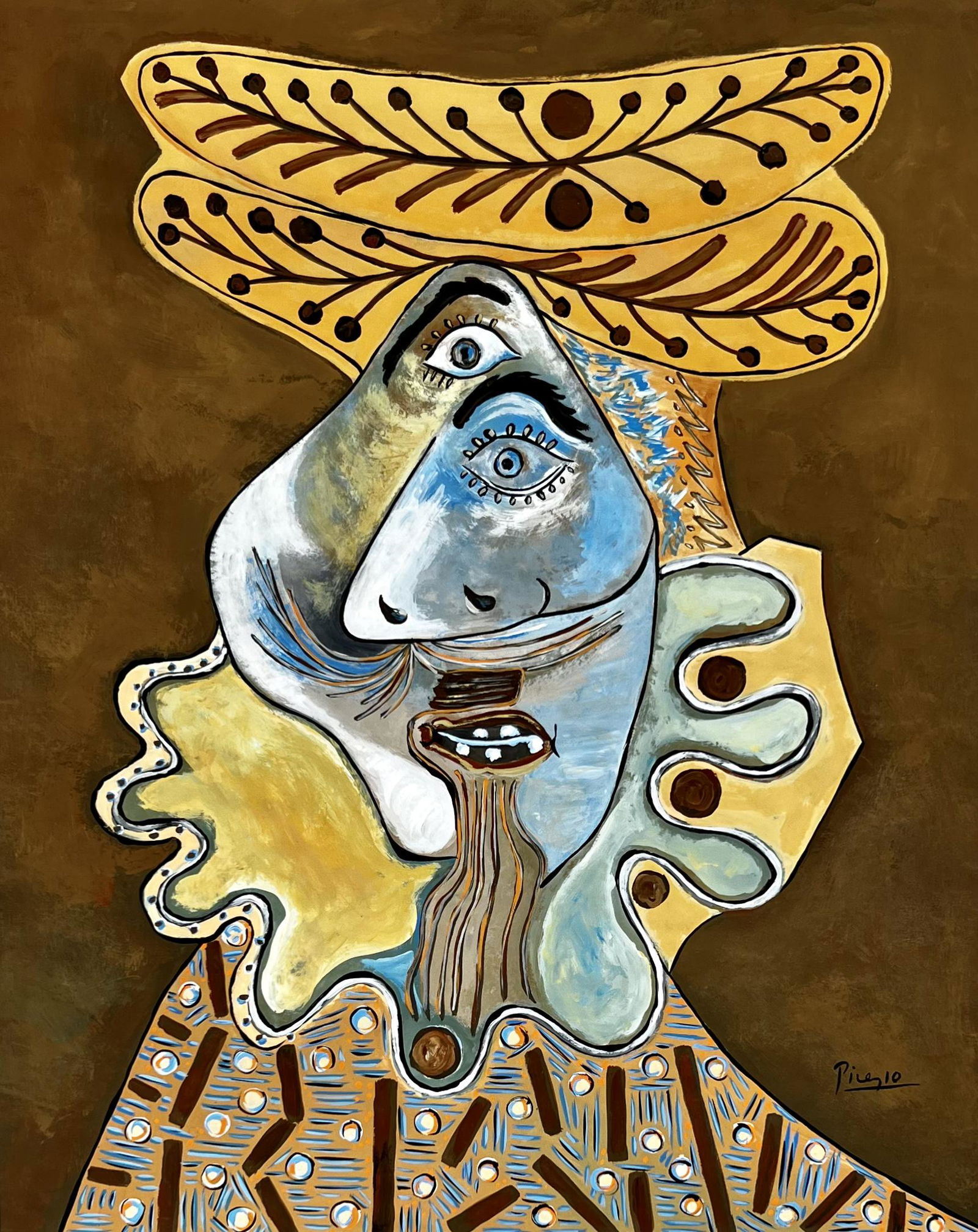 Pablo Picasso ( Gouache on Paper ) in the style of: Picasso appears in Lower Right. Rendered in the cubist style of Pablo Picasso. Technique: Gouache on Paper. Measures: 20 x 16 Inches. Provenance: Collection of Edward Pignon , Acquired in 1974 in a An