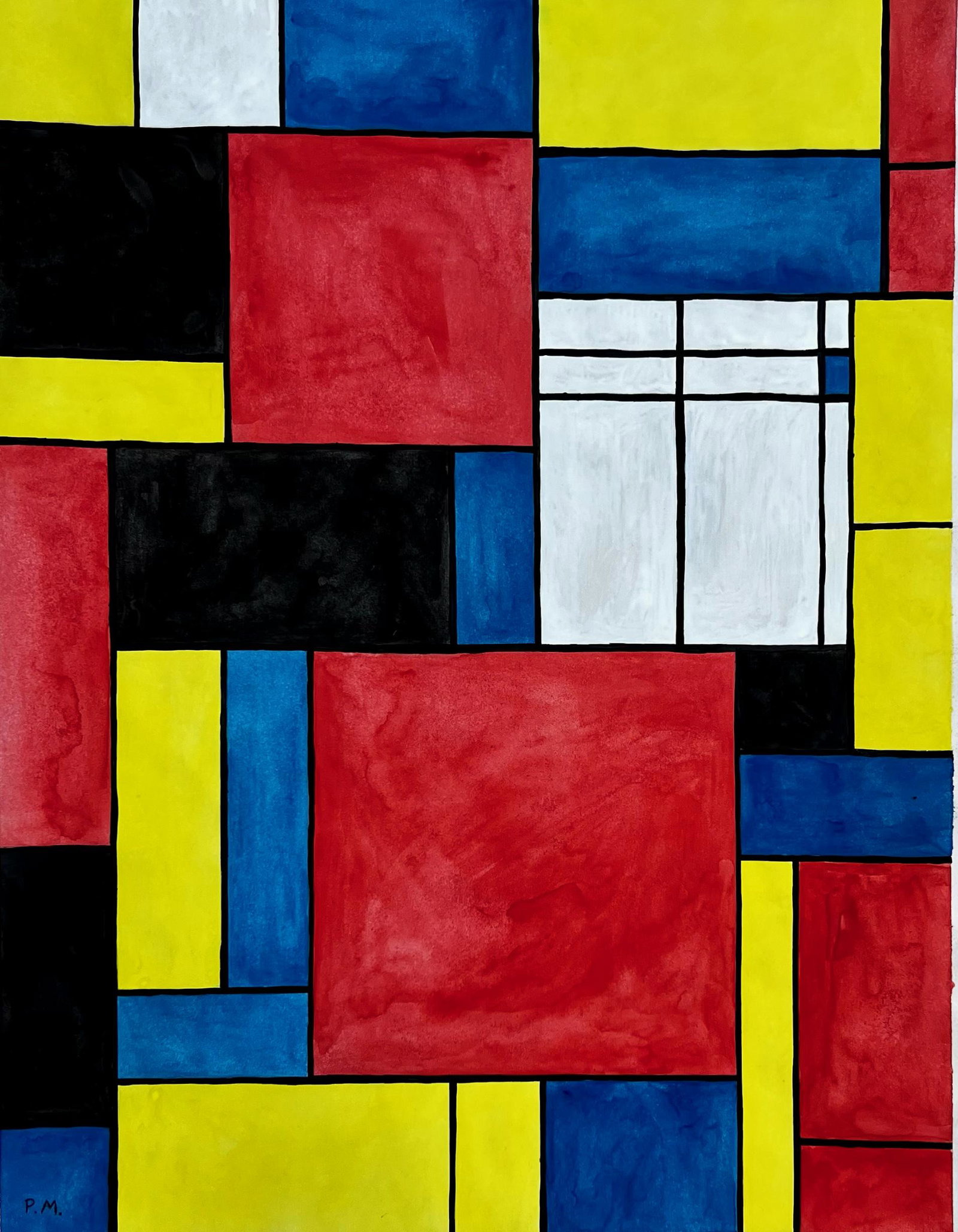 Piet Mondrian ( watercolor on Paper ) in the style of: P.M appears lower Left. Technique: watercolor on Paper. Measures: 17 x 13 inches. Provenance: Private collection Europe a certificate accompanies this lot. Biography: Lived between (7 March 1872 1 Feb