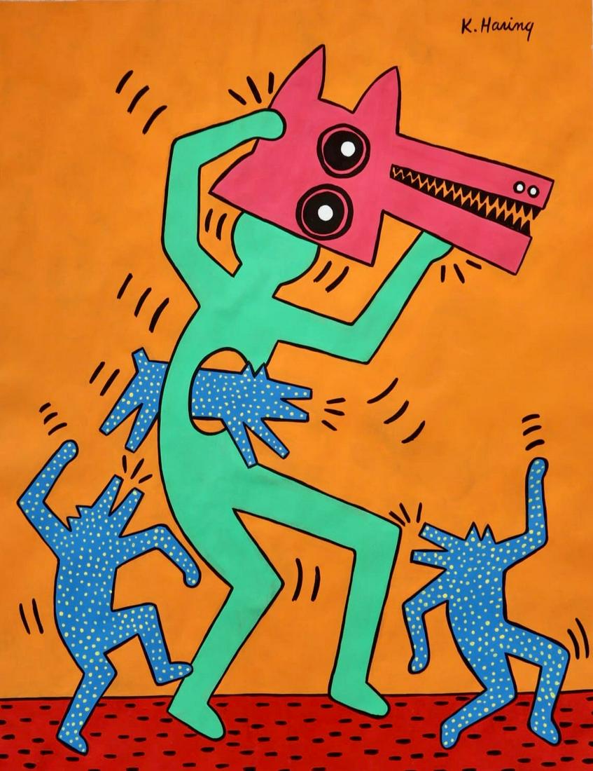 Keith Haring (Gouache on Paper Painting) in the style of (1 of 3)