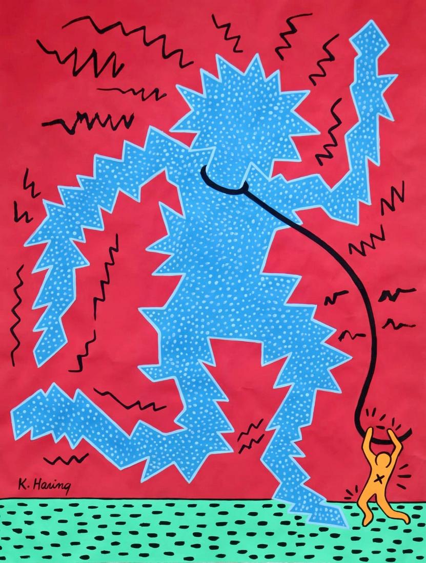 Keith Haring (Gouache on Paper Painting) in the style of (1 of 3)