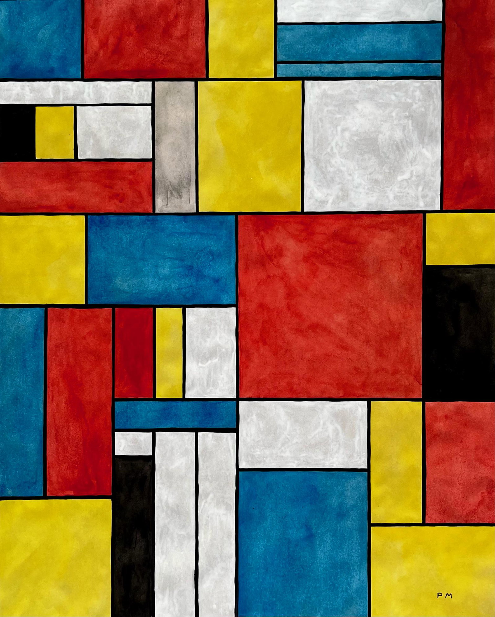 Piet Mondrian ( Watercolor on Paper Painting ) in the style of: Piet Mondrian appears in Lower Right of the painting. Rendered in the style of Piet Mondrian. Technique: Watercolor on Paper Painting. Measures: 18 x 14 1/2 Inches. Provenance: Private collection Euro