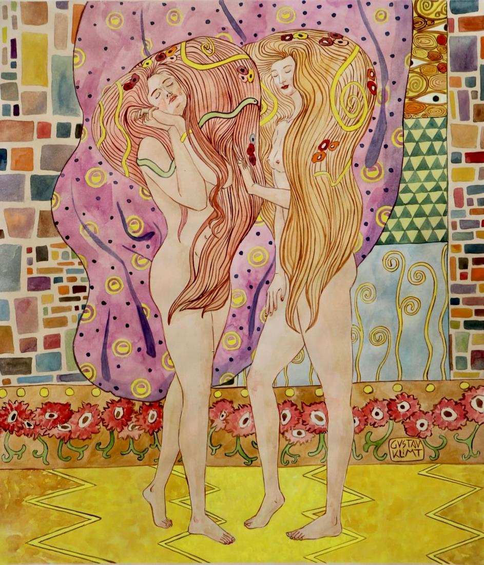 Gustav Klimt (Watercolor on Paper Painting) in the Style of (1 of 3)