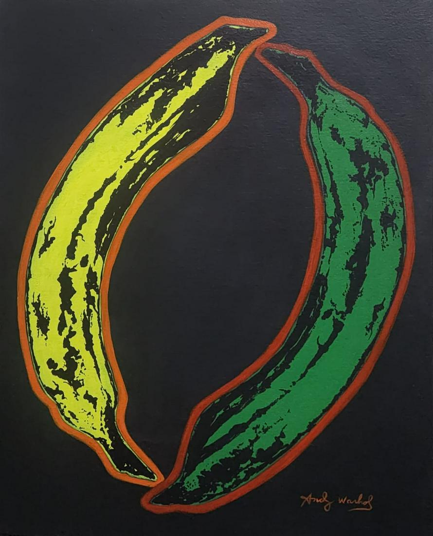 Andy Warhol (Oil on canvas Painting) in the style of: Andy Warhol appears in Lower Right of the painting. Rendered in the style of Andy Warhol. Technique:Oil on Canvas Painting. Measures: 16 x 13 Inches. Provenance:Private Collection. This is not a Repro