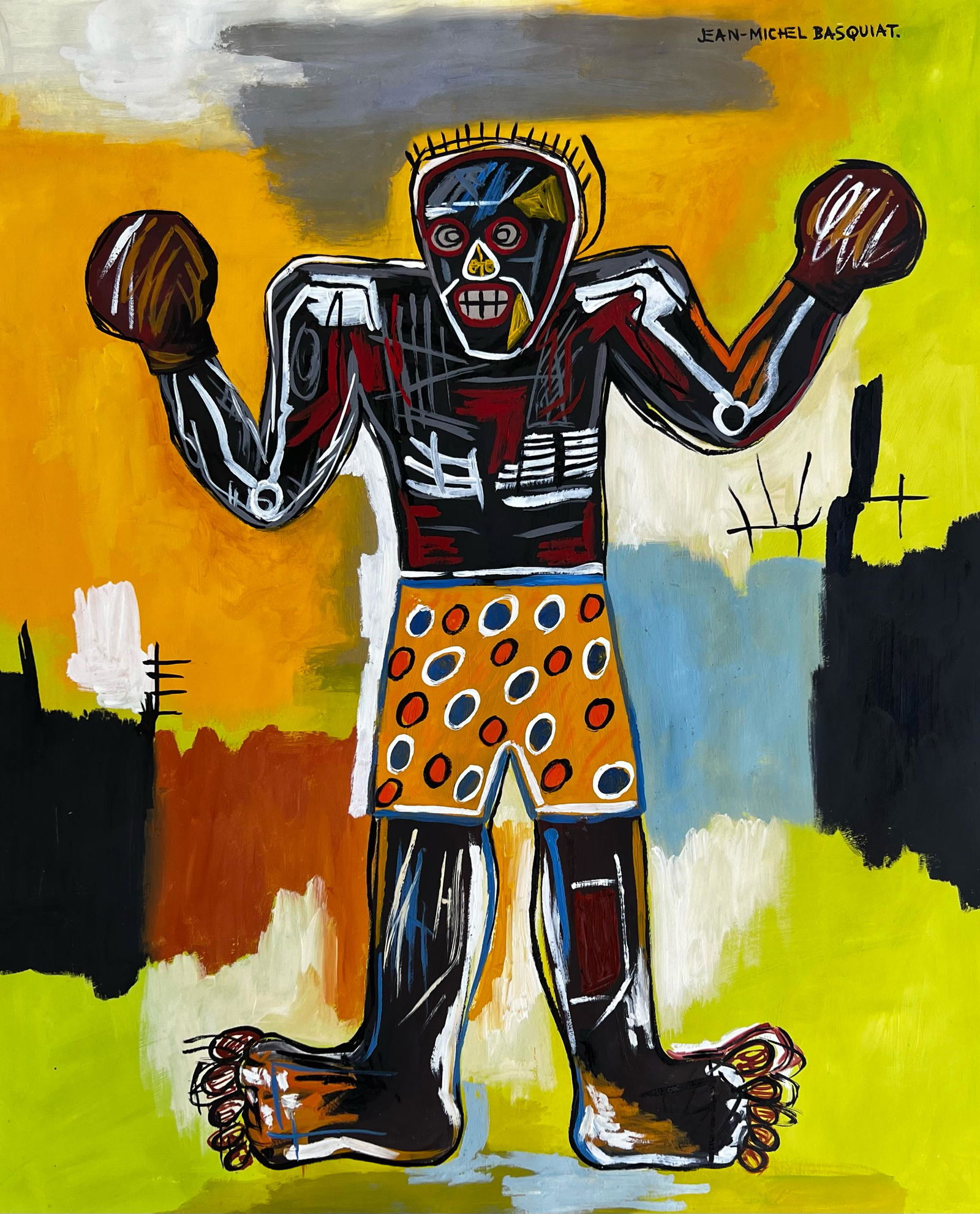Jean Michel Basquiat (Mixed Media on Paper Painting) in the style of (1 of 3)
