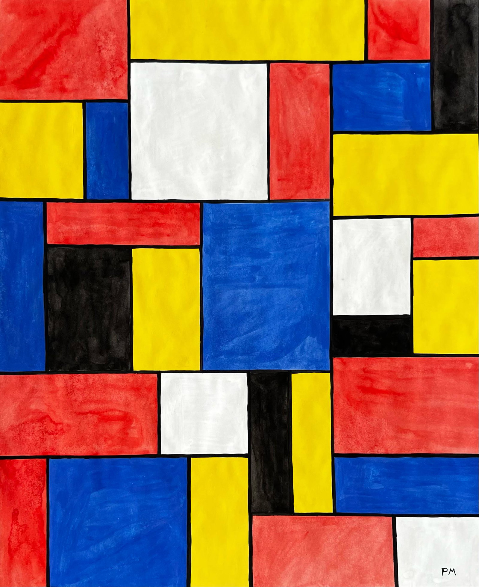 Piet Mondrian ( Watercolor on Paper Painting ) in the style of: Piet Mondrian appears in Lower Right of the painting. Rendered in the style of Piet Mondrian. Technique: Watercolor on Paper Painting. Measures: 16 x 13 1/2 Inches. Provenance: Private collection. Thi