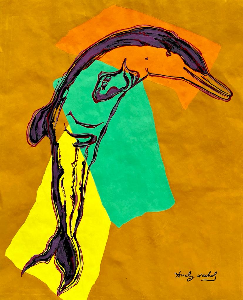 Andy Warhol (Mixed Media on Paper Painting) in the style of: Andy Warhol appears in Lower Right of the painting. Rendered in the style of Andy Warhol. Technique:Mixed Media on Paper Painting. Measures: 16 1/4 x 13 1/4 Inches. Provenance: Private Collection . Th