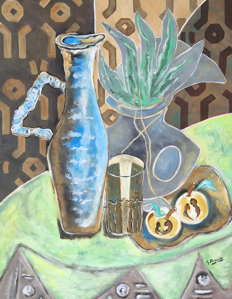 Georges Braque( Watercolor on Paper Painting ) in the style of: Georges Braque appears in the lower Right of the painting. Rendered in the style of Georges Braque . Technique: Watercolor on Paper Painting. Measures: 18 x 14 Inches. Provenance: Private Collection. 