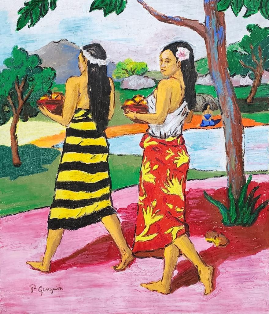 Paul Gauguin ( Pastel on Paper Painting ) in the style of: Paul Gauguin Appears at the Lower Left of the Painting. Rendered in the style of Paul Gauguin. Technique: Pastel on Paper Painting. Measures: 14 x 12 Inches. Provenance:Private Collection. This is not