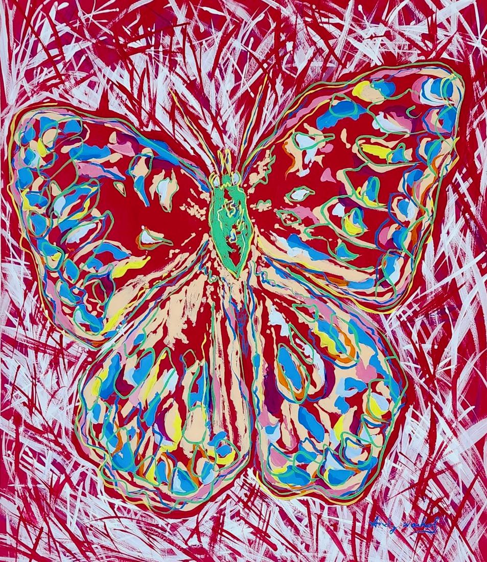 Andy Warhol (Mixed Media on Paper Painting) in the style of: Andy Warhol appears in Lower Right of the painting. Rendered in the style of Andy Warhol. Technique:Mixed Media on Paper Painting. Measures: 16 x 14 Inches. Provenance: Private Collection . This is no