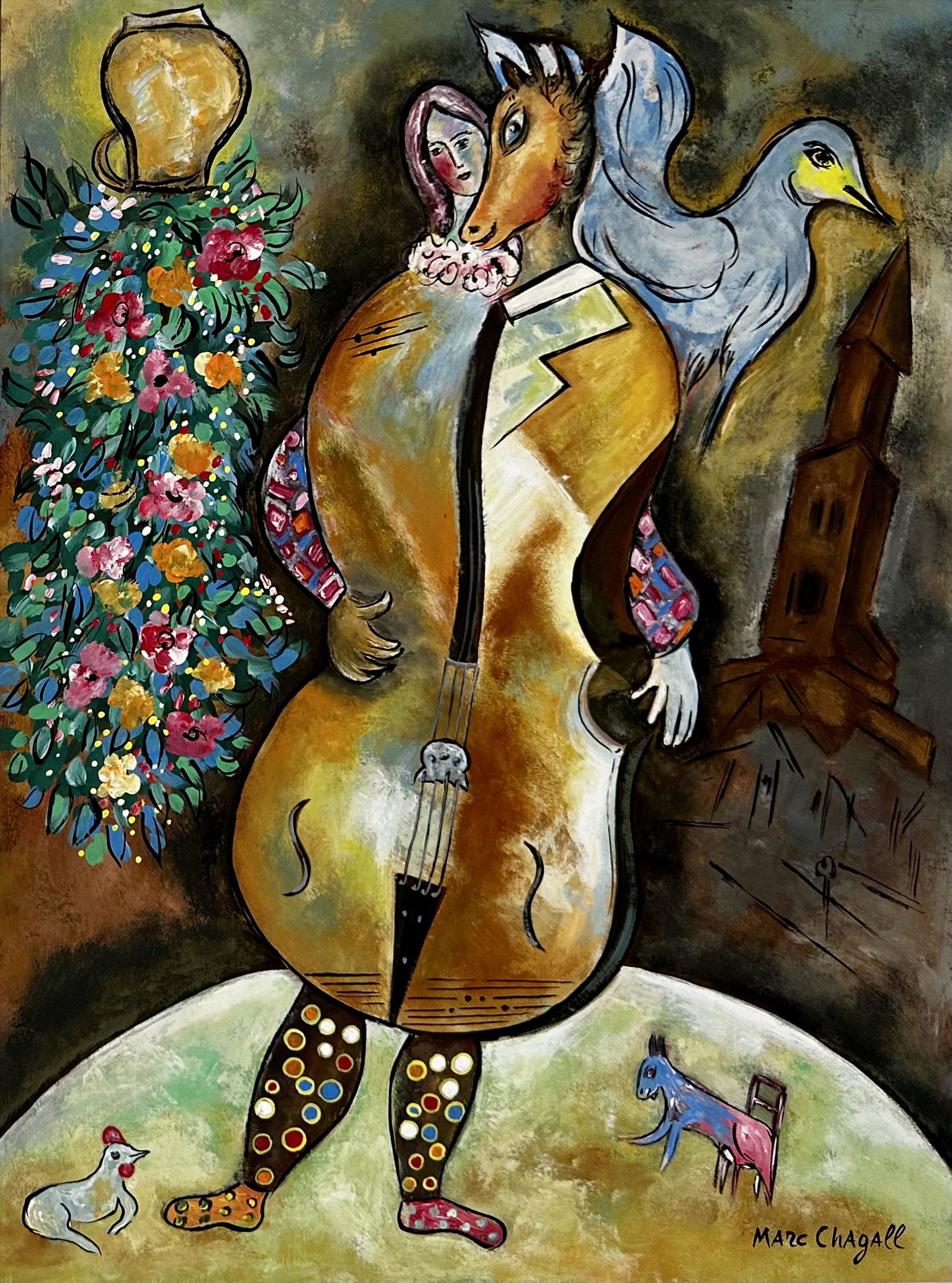 Marc Chagall Russian (Gouache on paper Painting ) in the style of (1 of 4)