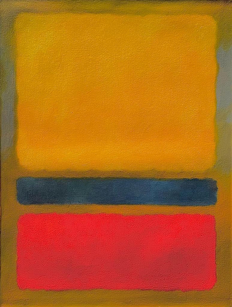Mark Rothko American (Oil on Canvas Painting) in the style of: Mark Rothko appears at the back of the painting .Rendered in the style of Mark Rothko . Technique: Oil on Canvas Painting. Measures: 17 x 13 Inches. Provenance:Private Collection US. This is not a Rep