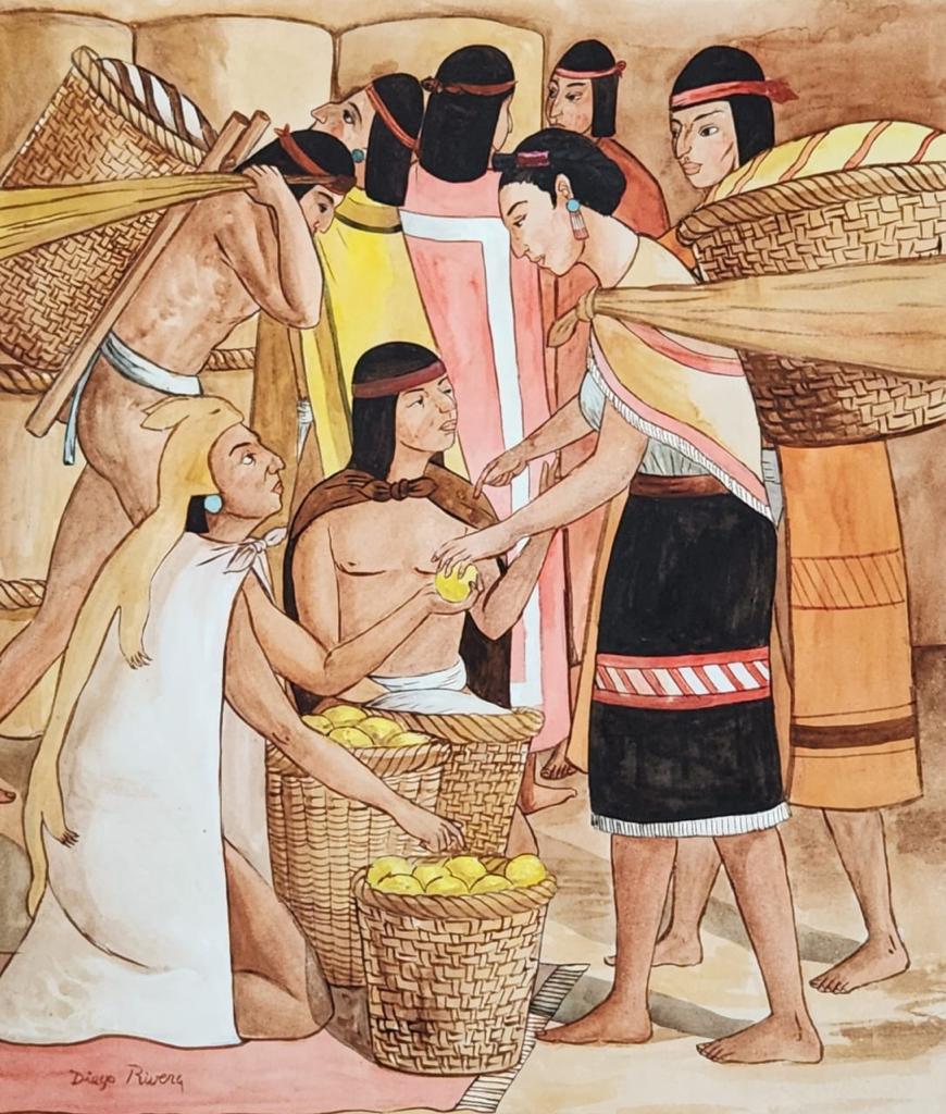 Diego Rivera Mexican (Watercolor on Paper Painting) in the style of (1 of 4)