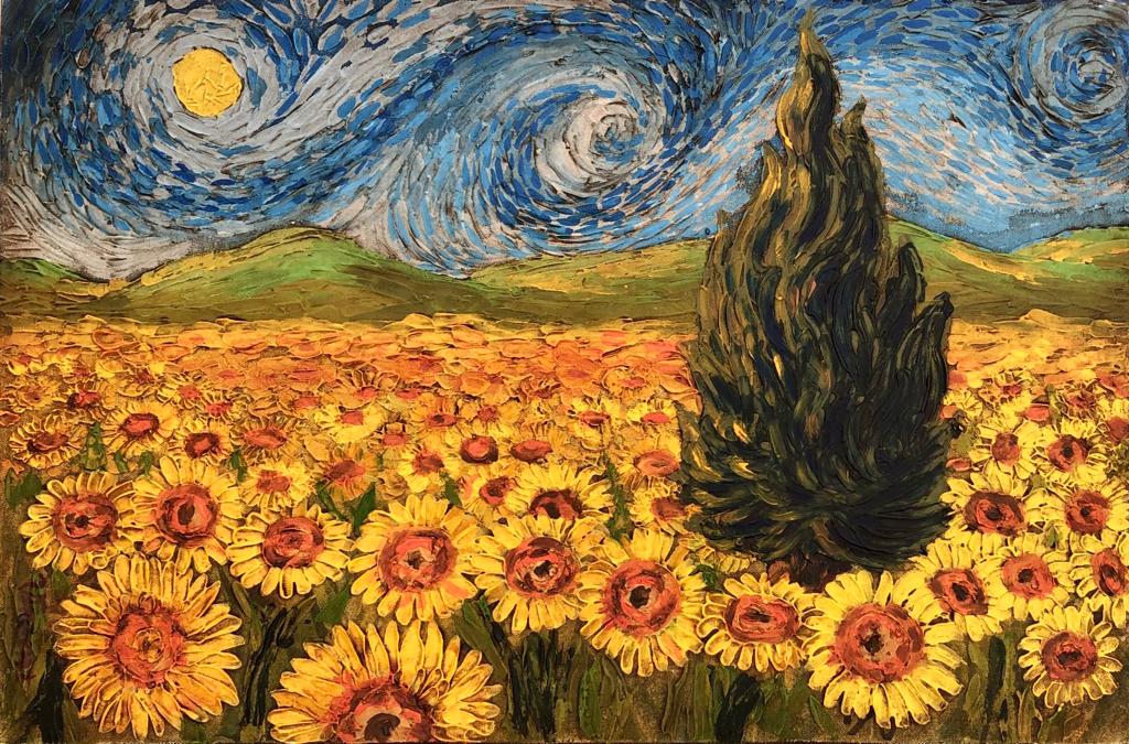 Vincent van Gogh Dutch (Oil on Canvas painting) In The Style Of: Vincent appears in the Lower Left of the painting. Rendered in the style of Vincent van Gogh. Technique: Oil on Canvas painting. Measures: 15 1/2 x 23 1/2 Inches. Provenance: Private collection Europe