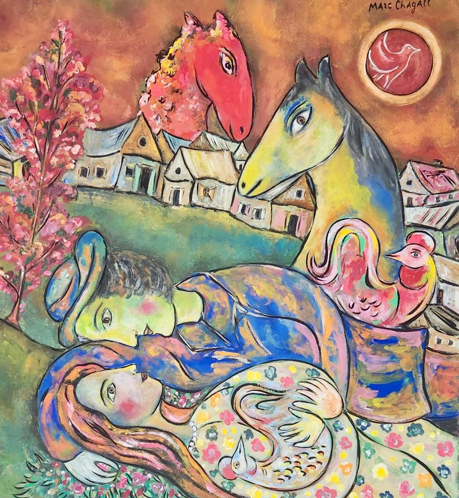 Marc Chagall Russian (Gouache on paper Painting ) in the style of (1 of 4)