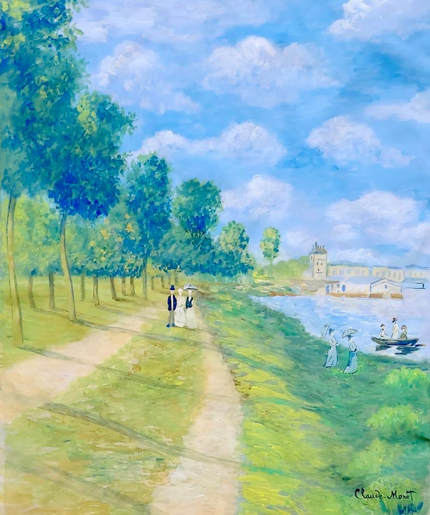 Claude Monet French (Watercolor on paper Painting) in the style of: Claude Monet appears in the lower Right of the painting. Rendered in the style of Claude Monet . Technique: Watercolor on Paper Painting. Measures: 18 x 15 Inches. Provenance: Private Collection.A Cer