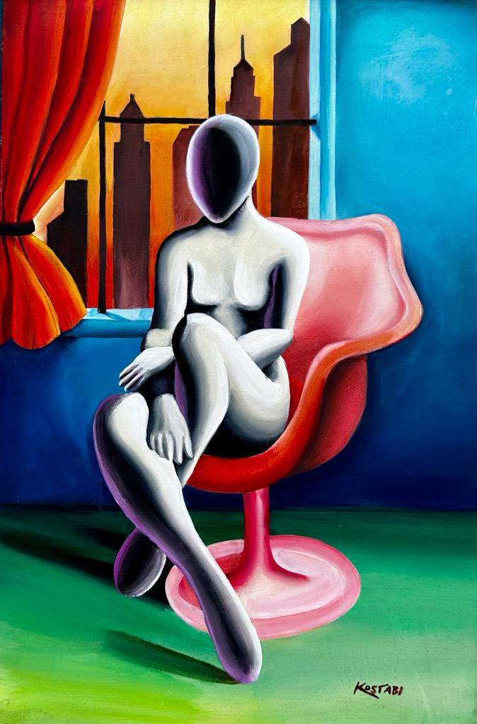Mark Kostabi American ( Oil on Canvas Painting ) in the style of (1 of 4)