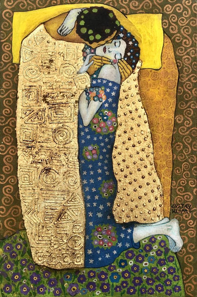 Gustav Klimt Austrian( Oil and Gold Leaf on canvas Painting) in the style of (1 of 4)