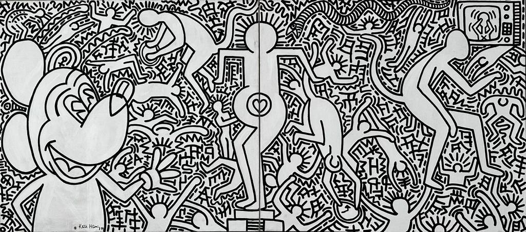 Keith Haring American (Large Acrylic on Canvas Painting) in the style of (1 of 8)