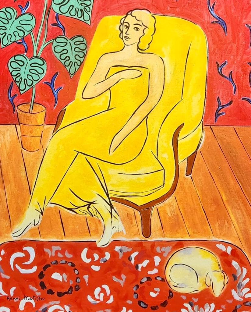Henri Matisse French (Oil on Canvas) in the style of: Rendered in the style of Henri Matisse . Technique:Oil on canvas painting. Measures: 20 x 16 Inches. Provenance: Private collection France acquired by descent.The Painting is framed. Lived between 31 