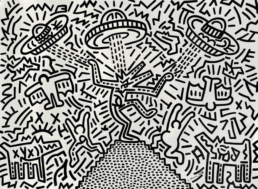 Keith Haring American (Felt Pen on Paper Painting) in the style of: Rendered in the style of Keith Haring. Technique: Felt pen on Paper Painting. Measures: 22 x 30 Inches. Provenance: Private Collection New York Acquired by a friend of the artist by 1989. The Painting
