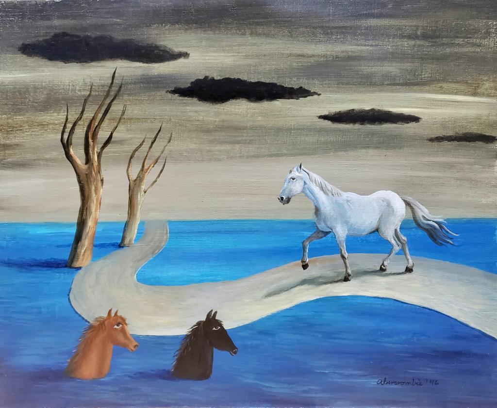 Gertrude Abercrombie American ( Oil on Masonite Painting ) style of: Beautiful American surrealist Painting Rendered in the style of Gertrude Abercrombie . Technique: Oil on Masonite Painting. Measures: 16 x 13 Inches. Provenance:Private Collection Chicago Acquired by 