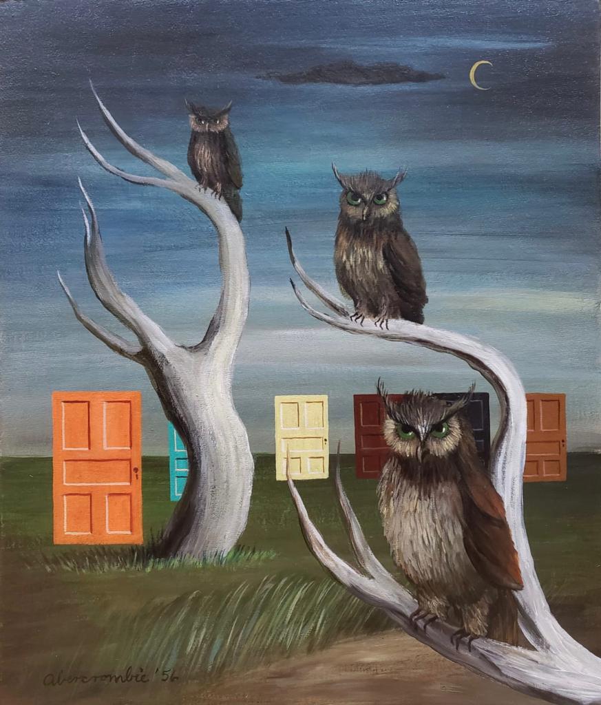 Gertrude Abercrombie American ( Oil on Masonite Painting ) style of: Beautiful American surrealist Painting Rendered in the style of Gertrude Abercrombie . Technique: Oil on Masonite Painting. Measures: 11 x 13 Inches. Provenance:Private Collection Chicago Acquired by 