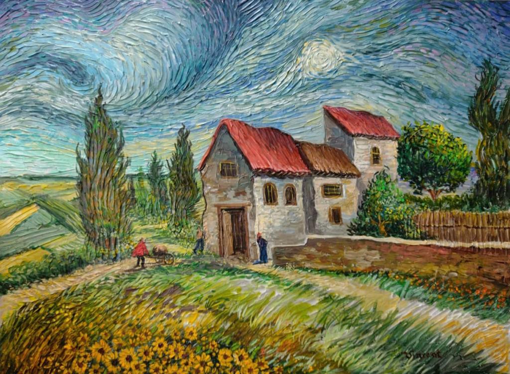 Vincent van Gogh Dutch (Oil on Canvas painting) Style Of: Landscape Figurative Oil on canvas painting rendered in the style of Vincent van Gogh. Measures: 17 x 23 Inches. Provenance: Private collection. The work is framed. Live between:(30 March 1853 29 July