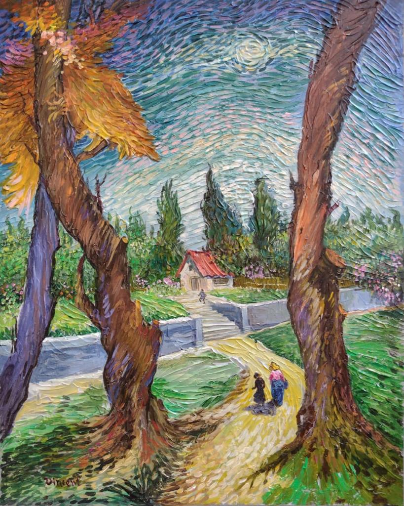 Vincent van Gogh Dutch (Oil on Canvas painting) Style Of: Landscape Figurative Oil on canvas painting rendered in the style of Vincent van Gogh. Measures: 20 x 16 Inches. Provenance: Private collection. The work is framed. Live between:(30 March 1853 29 July