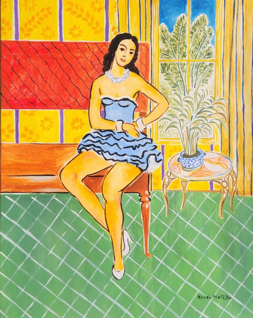 Henri Matisse French (Oil on Canvas Painting) style of: Beautiful French figurative painting rendered in the style of Henri Matisse . Technique:Oil on canvas painting. Measures: 20 x 16 Inches. Provenance: Private collection France, acquired by descent in 