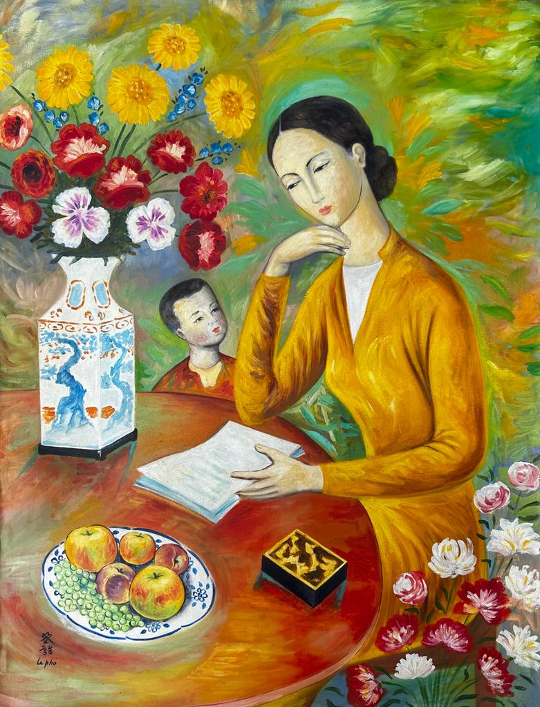 Le Pho Vietnamese (Large Oil on Canvas Painting) style of: Beautiful Vietnamese Painting Rendered in the style of Le Pho .Technique: Oil on canvas painting. Measures: 36 x 28 Inches. Provenance: Private Collection Europe France. The Painting is framed. Lived
