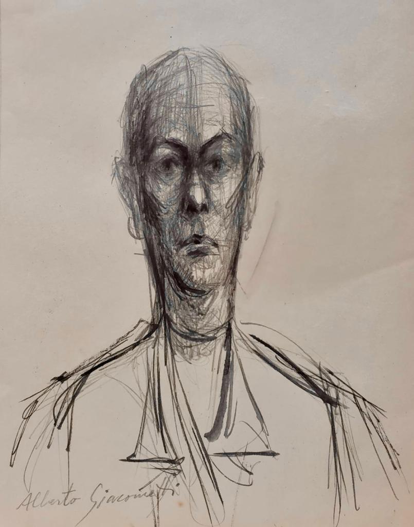 Alberto Giacometti Swiss ( Mixed media on paper Painting ) style of (1 of 3)