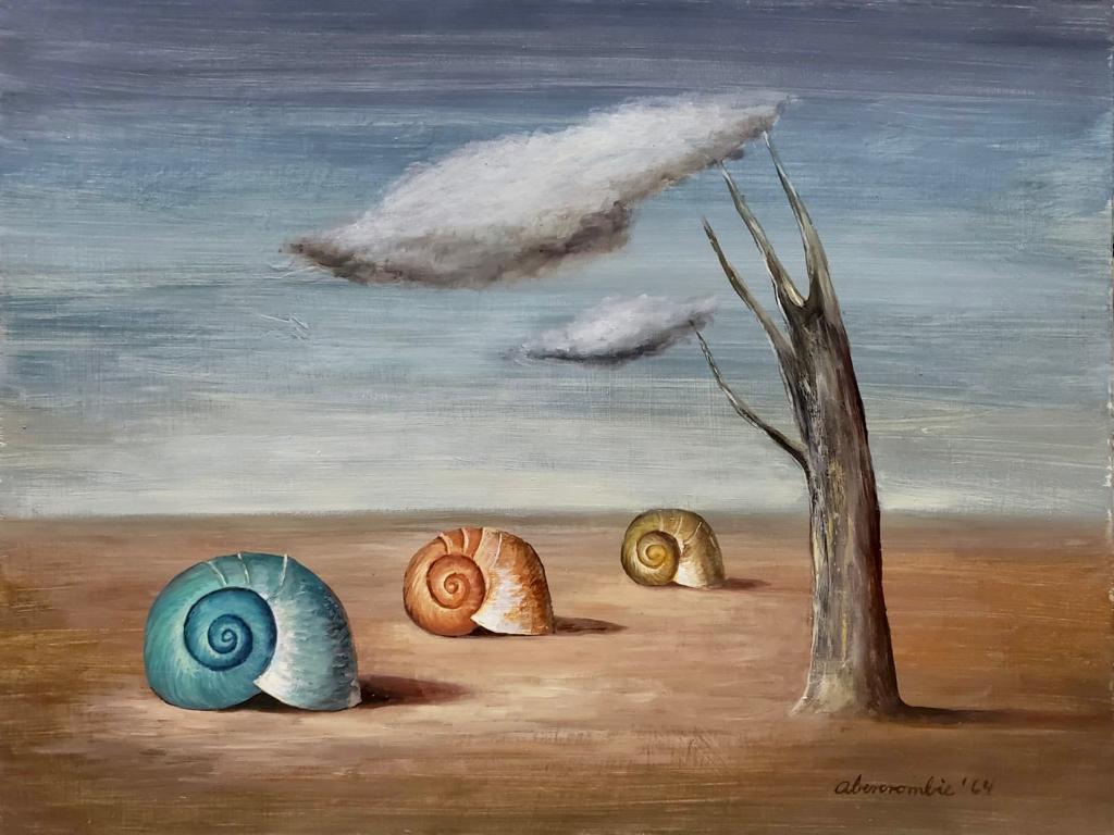 Gertrude Abercrombie American 1907-1977( Oil on Masonite Painting ) style of: Beautiful American surrealist Painting Rendered in the style of Gertrude Abercrombie . Technique: Oil on Masonite Painting. Measures: 9 1/2 x 13 Inches. Provenance:Private Collection Chicago Acquired 