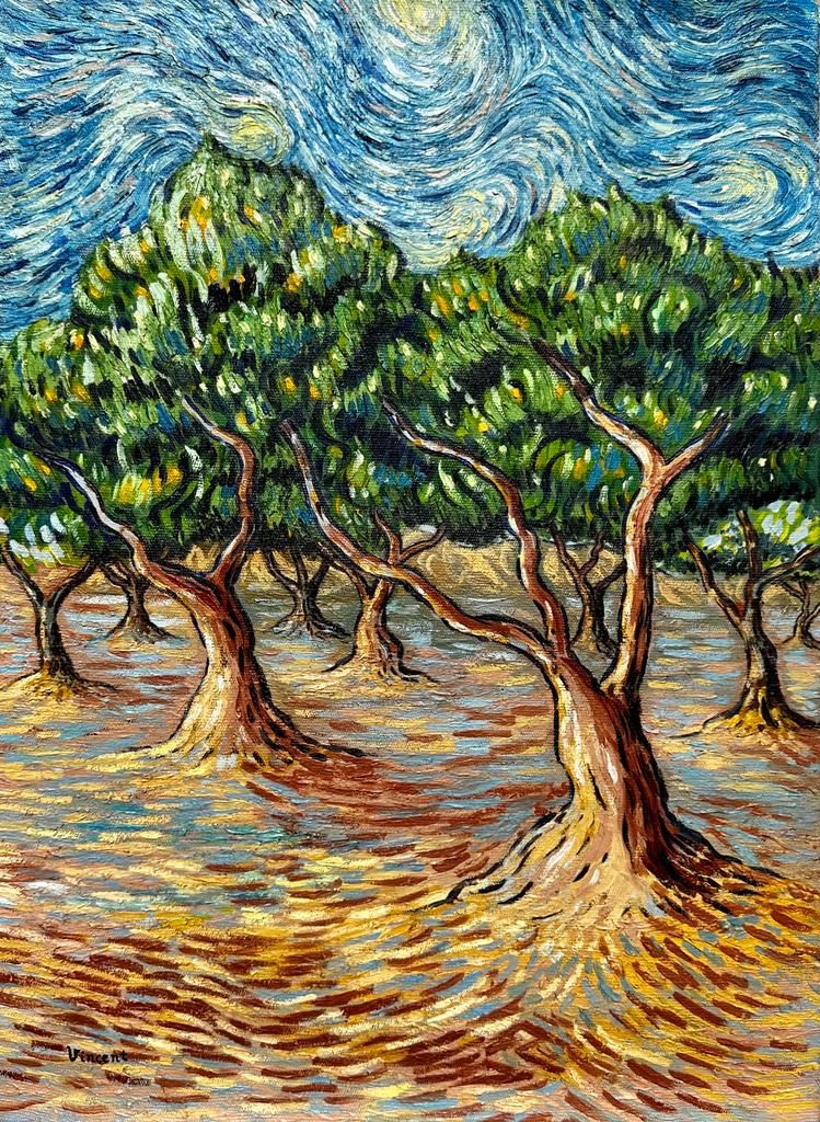 Vincent van Gogh Dutch (Oil on Canvas painting) Style Of: Landscape Oil on canvas painting rendered in the style of Vincent van Gogh. Measures: 22 x 16 Inches. Provenance: Private collection. The work is framed. Live between:(30 March 1853 29 July 1890) was 