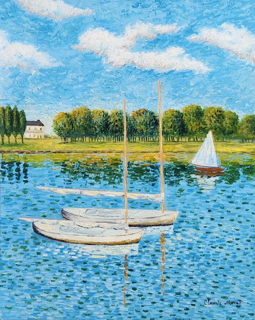 Claude Monet French 1840 - 1926 (Oil on Canvas Painting) style of: Beautiful impressionist Oil on canvas painting rendered in the style of Claude Monet. Measures: 20 x 16 Inches. Provenance: Private collection France acquired by descent . The work is framed. Live bet