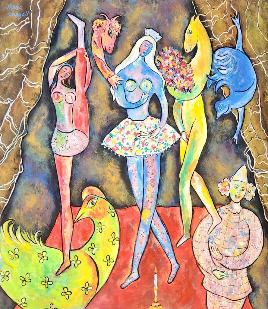 Marc Chagall Russian 1887 - 1985 (Oil on Canvas Painting) in the style of (1 of 3)