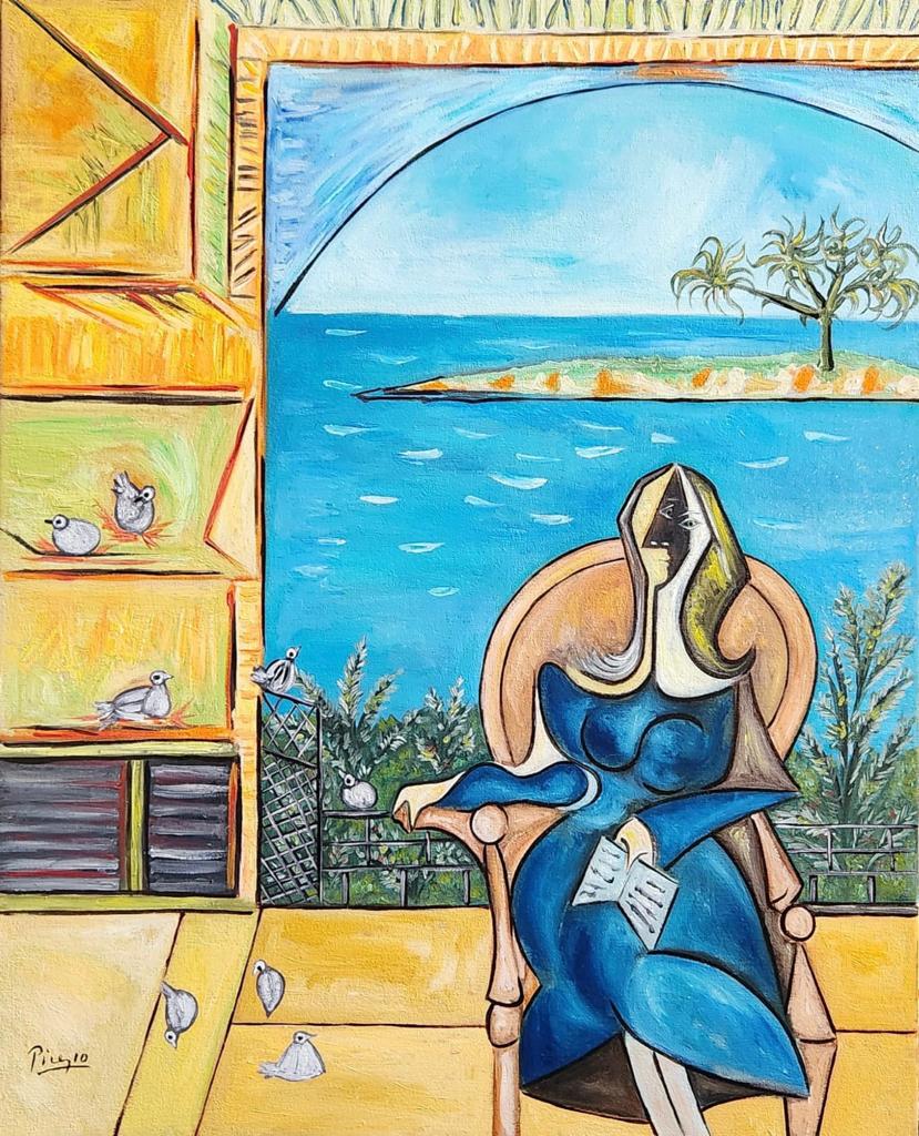 Pablo Picasso Spanish 1881 1973 (Oil on Canvas Painting) style of: Beautiful and unique oil on canvas Painting,Rendered in the cubist style of Pablo Picasso. Technique: Oil on Canvas. Measures: 20 x 16 Inches. Provenance:Private Collection france Acquired in 1973 Fra