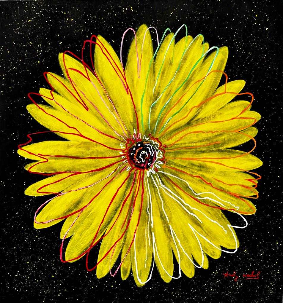 Andy Warhol American 1928 - 1987 ( Sunflower Gouache on Paper Painting) style of (1 of 4)