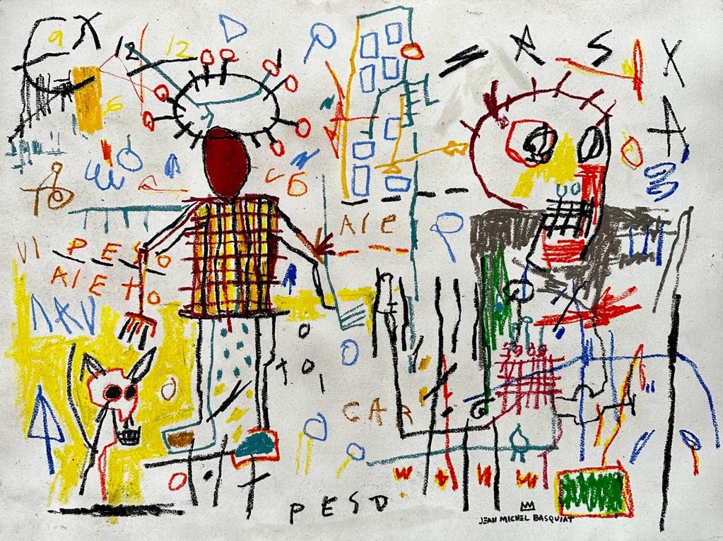 Jean Michel Basquiat American 1960 - 1988 ( Untitled Mixed media on Paper Painting) style of (1 of 5)