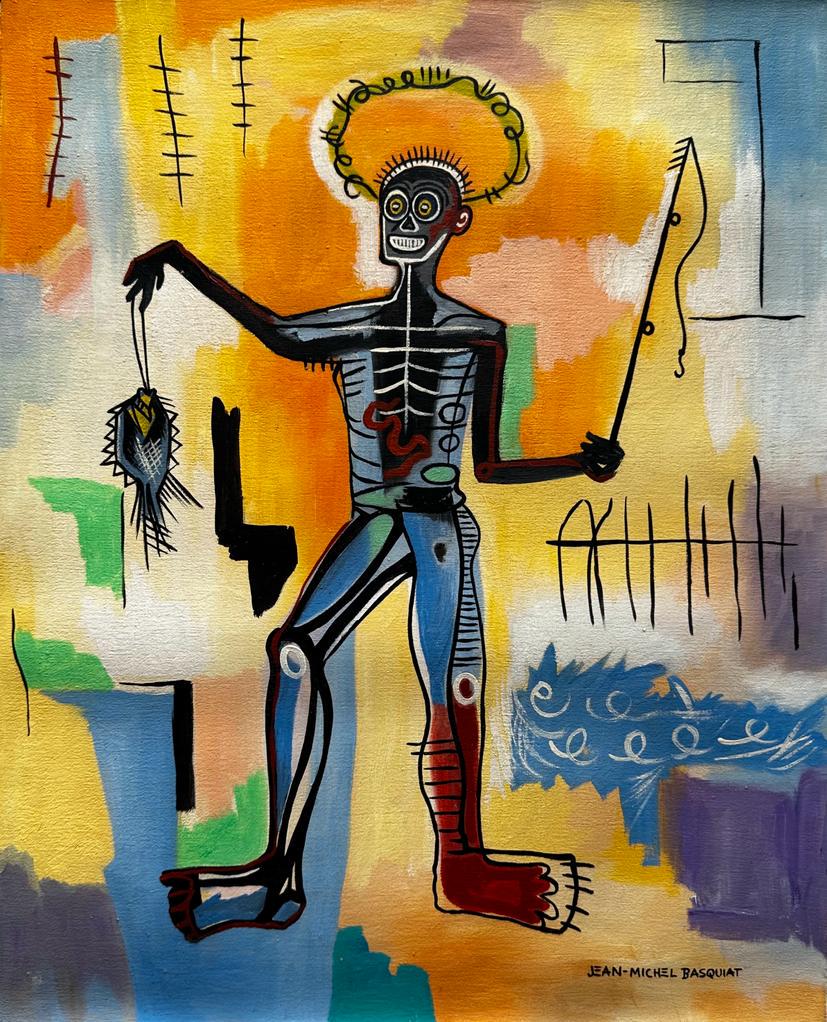 Jean Michel Basquiat American 1960 - 1988 ( Fischer Acrylic on canvas Painting) style of (1 of 5)