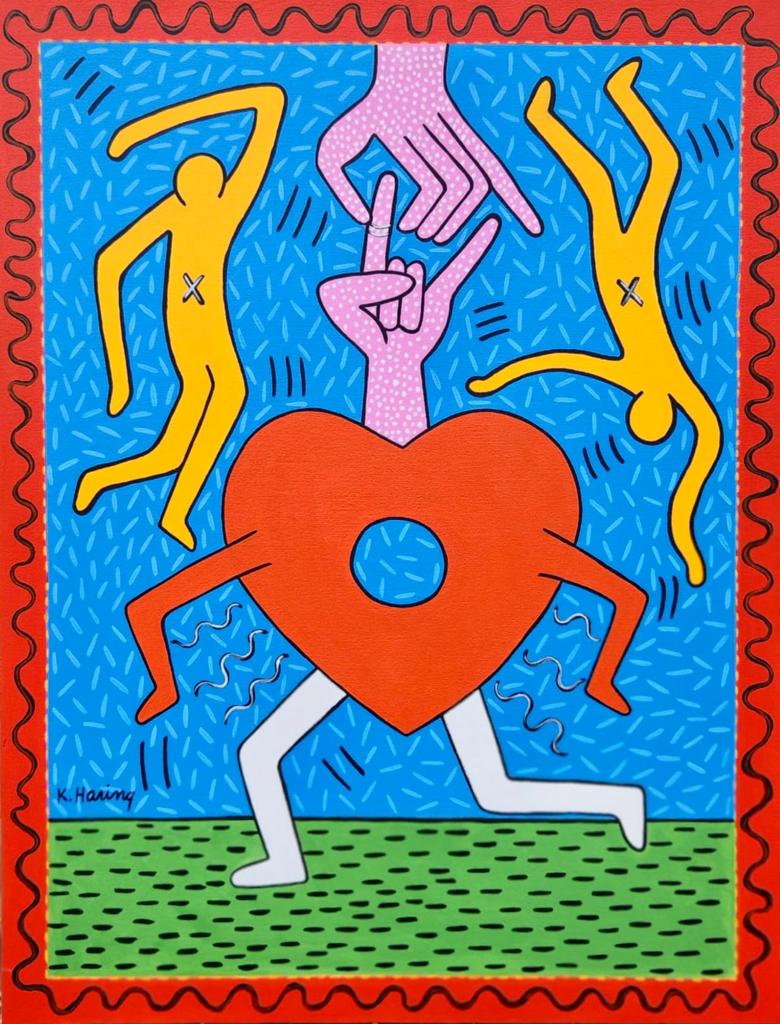 Keith Haring American 1958 - 1990 ( Acrylic on canvas Painting) style of (1 of 4)
