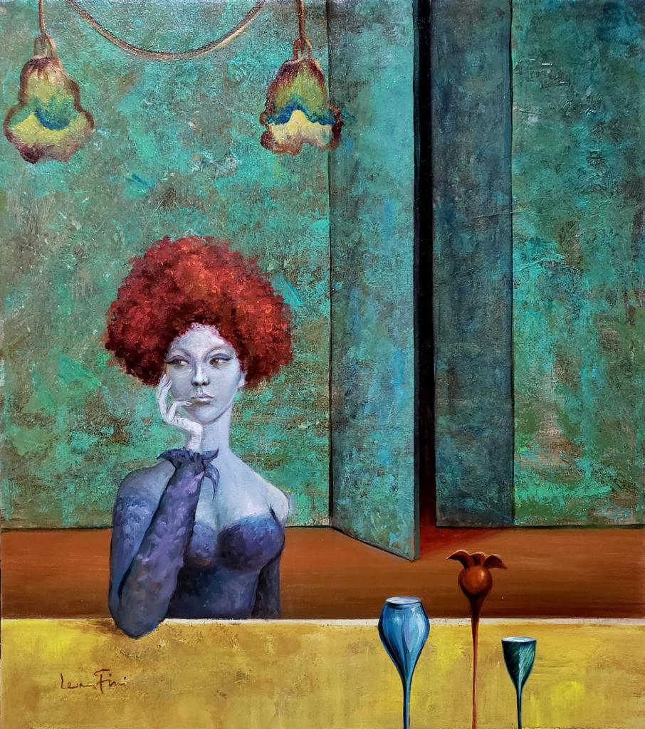 Leonor Fini Argentinean 1907 - 1996 (Oil on Canvas painting) Style Of: Figurative Oil on canvas painting rendered in the style of Leonor Fini. Measures: 18 x 16 Inches. Provenance: Private collection Italy. The work is framed. Live between:(30 August 1907 Ã¢€â€