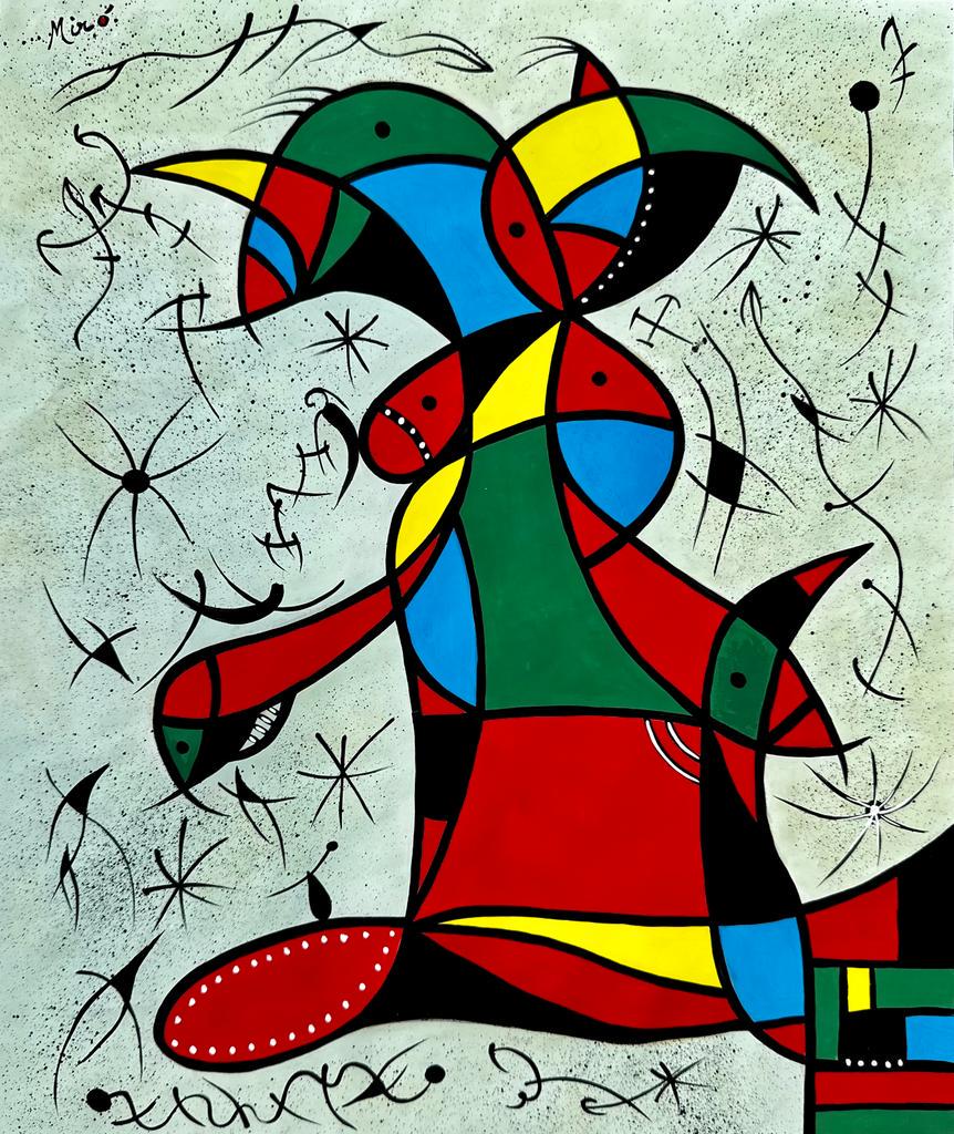 Joan Miro Spanish 1893 - 1983 (Gouache on Paper Painting ) style of: Beautiful and unique Gouache on paper painting Surrealist painter . Technique: Gouache on paper painting. Measures: 17 x 14 1/2 Inches. Provenance: Private collection France, Purchased in 1983. The Pa